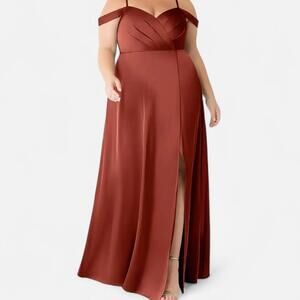 Azazie Ocean A-Line V-Neck Women’s Formal Dress Size A14 Terracotta NWT